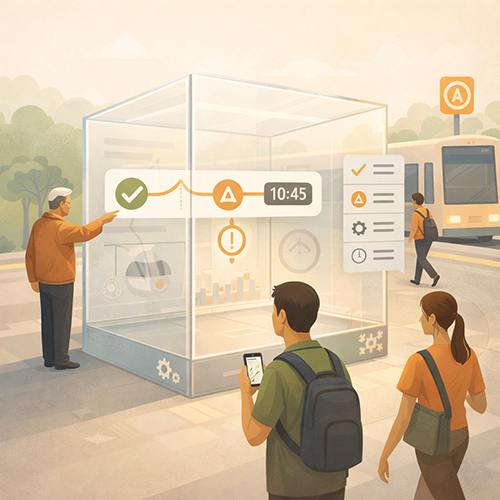 Transit dashboard showing consistent metrics, transparent reporting, and clear context to build rider trust