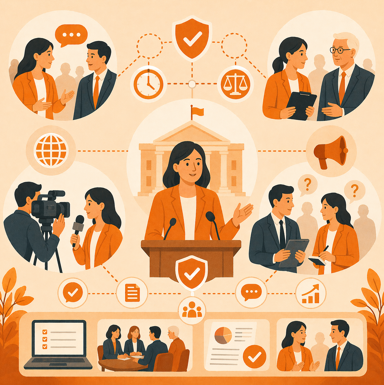 Election officials coordinating clear and consistent communication with campaigns, observers, and media to maintain public trust