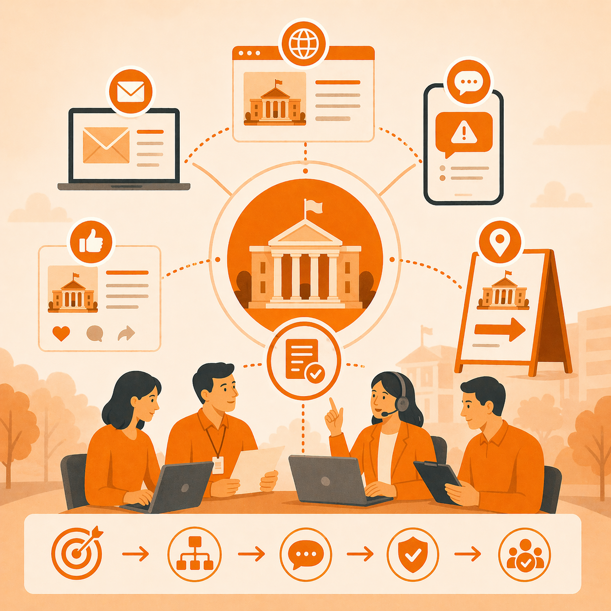Election communication system aligning website, email, text, signage, and staff guidance to maintain voter trust