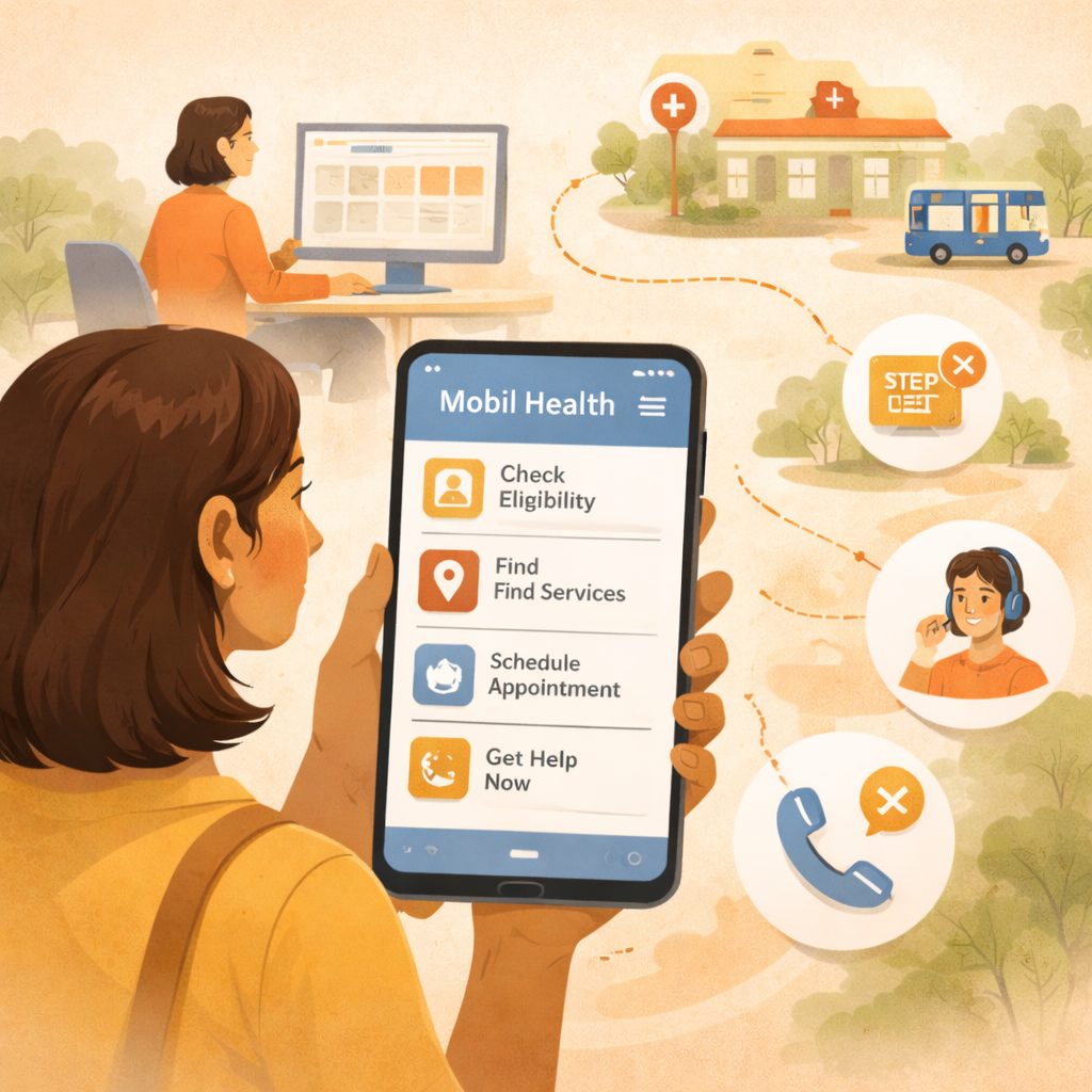 Resident using a public health app to find services and choose the next step