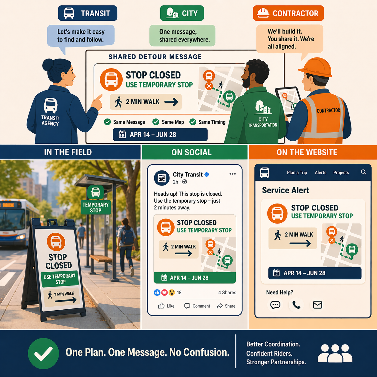 Transit agency and partners aligned on one detour message across channels