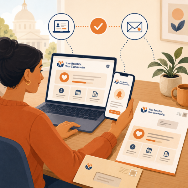 Resident viewing aligned public benefits notice, portal, and reminder messages.