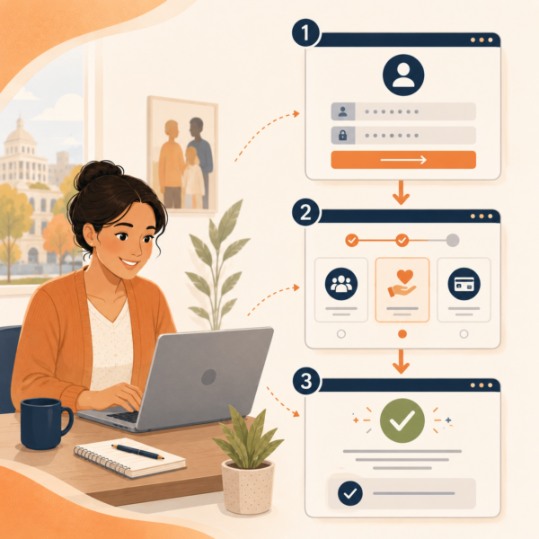 Resident follows step-by-step guidance to complete a digital benefits task online