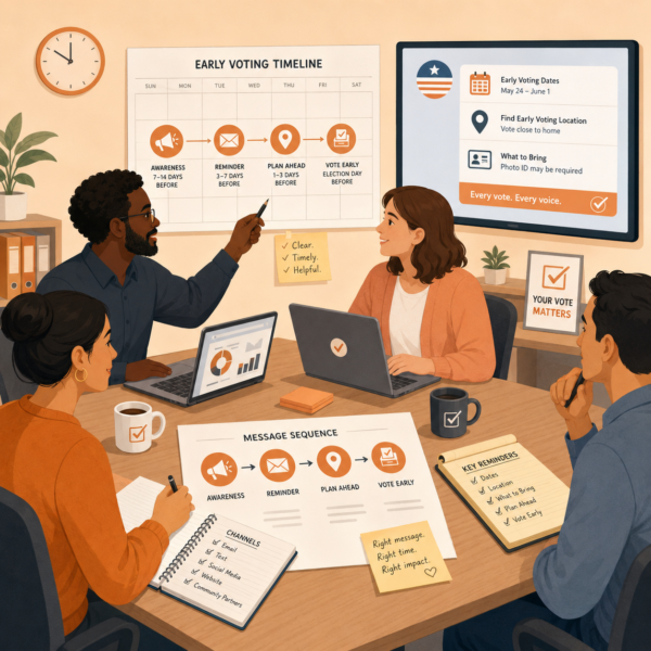 Election office team plans early voting reminders across dates, channels, and voter touchpoints