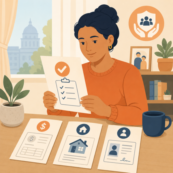 Resident reviewing a clear verification checklist for income, address, and identity documents.