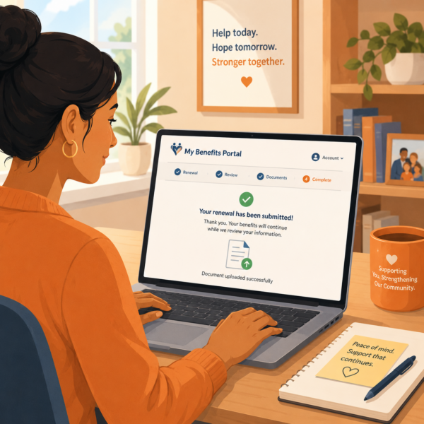 Resident submitting a benefits renewal through an online public benefits portal
