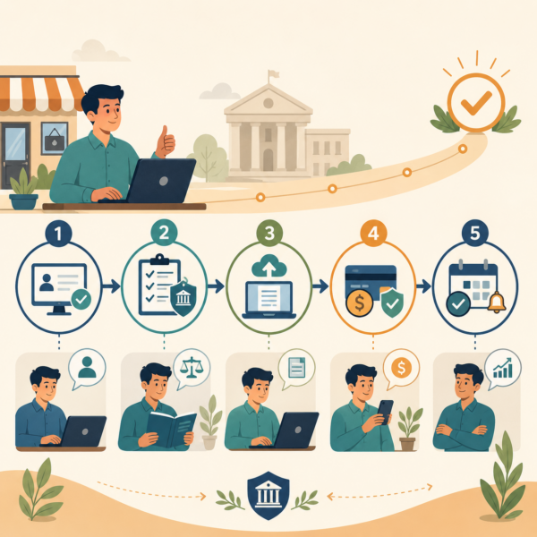 Business taxpayer journey roadmap showing registration, filing, payment, and ongoing compliance