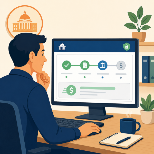 Taxpayer checking refund status through a secure revenue agency online portal