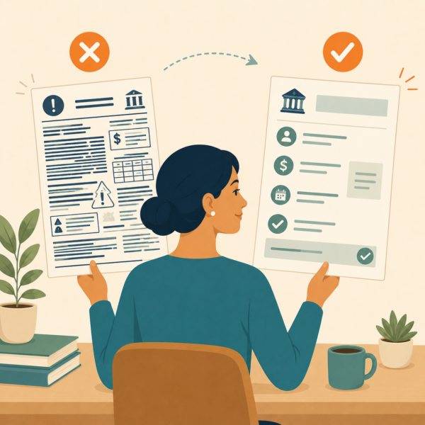 Taxpayer comparing a confusing tax notice with a clearer, easier-to-follow version
