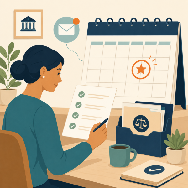 Taxpayer reviewing a clear filing deadline reminder with calendar and checklist icons