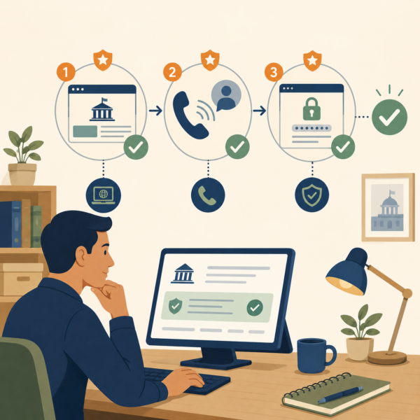 Step-by-step visual showing taxpayers verifying tax communication through official channels.