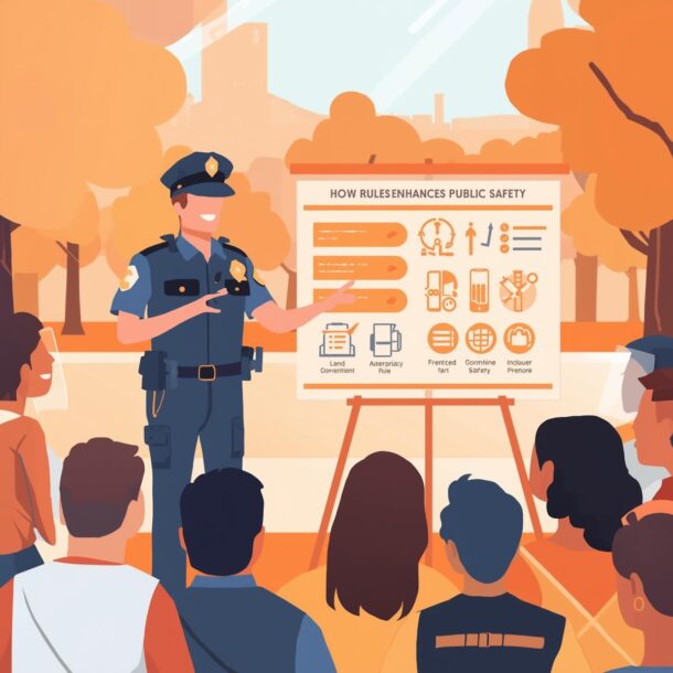 Police officer explaining public safety procedures during a community meeting