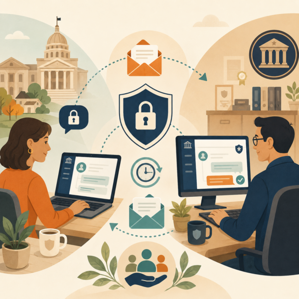 Secure tax portal message center showing protected communication between taxpayer and agency