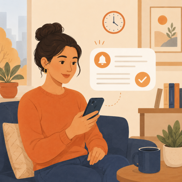Resident checking an online benefits portal for case status and backlog updates