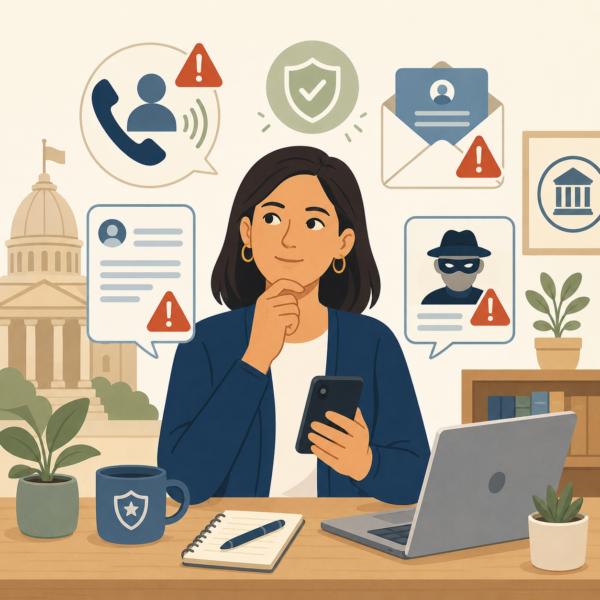Taxpayer reviewing suspicious calls, texts, emails, and alerts related to tax communication