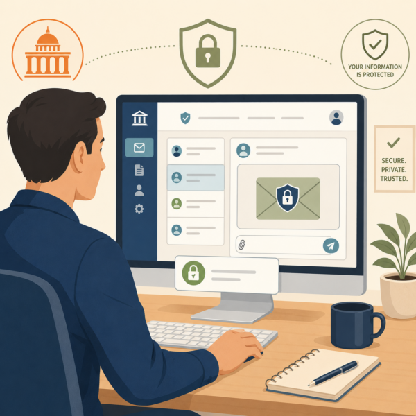 Taxpayer using a secure government messaging system with privacy and protection icons