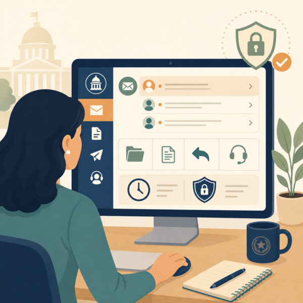Taxpayer receiving secure response guidance through a protected revenue agency message center