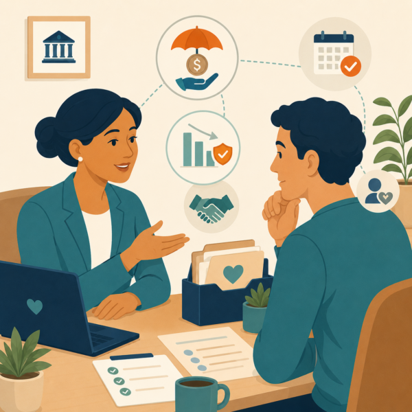 Revenue agency staff member explaining payment plan choices to a taxpayer in a calm office setting.