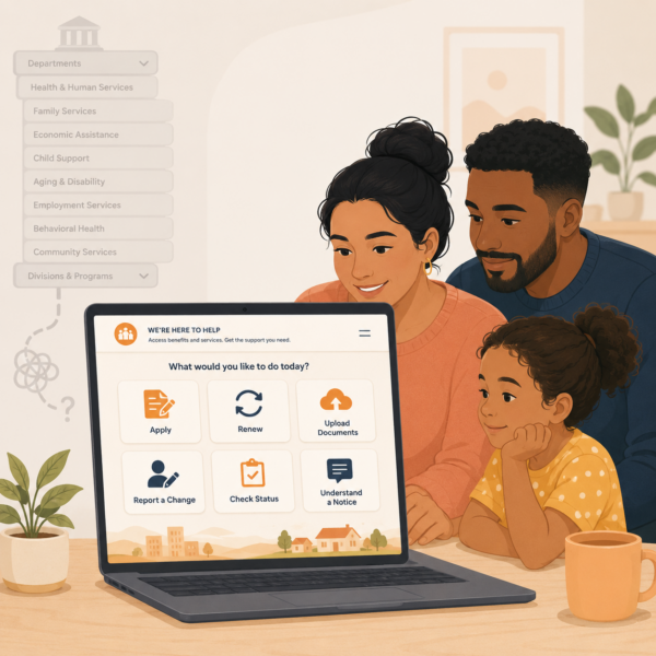 Family using a public benefits website organized around resident tasks instead of agency divisions