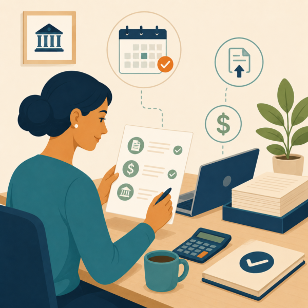 Taxpayer reviewing a simple checklist before completing a tax filing deadline