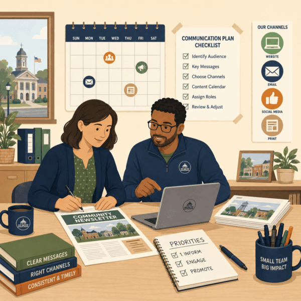 Local government using clear communication and community outreach to explain service changes, outsourcing decisions, and shared service partnerships to residents