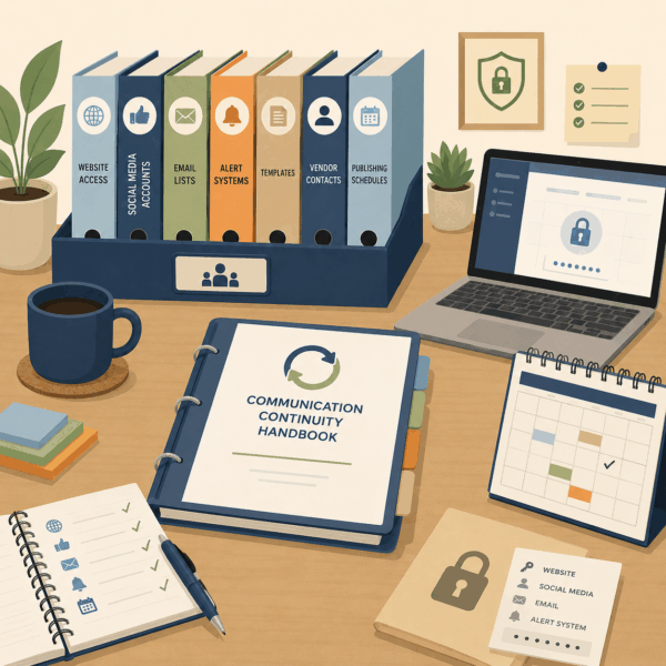 Local government staff documenting communication processes to maintain consistent public information during employee turnover