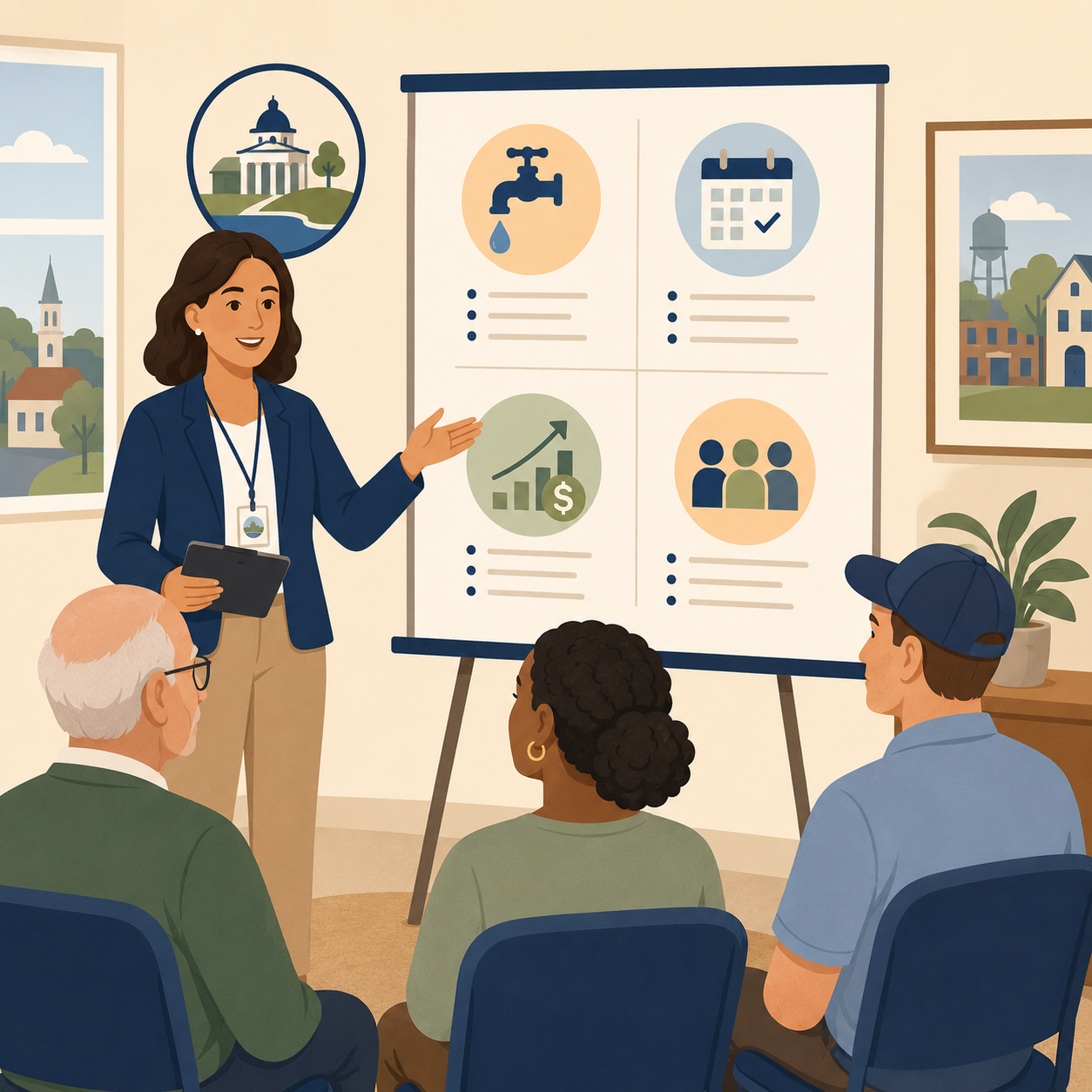 Residents reviewing a plain-language explanation of local government rate and fee changes and their community impact