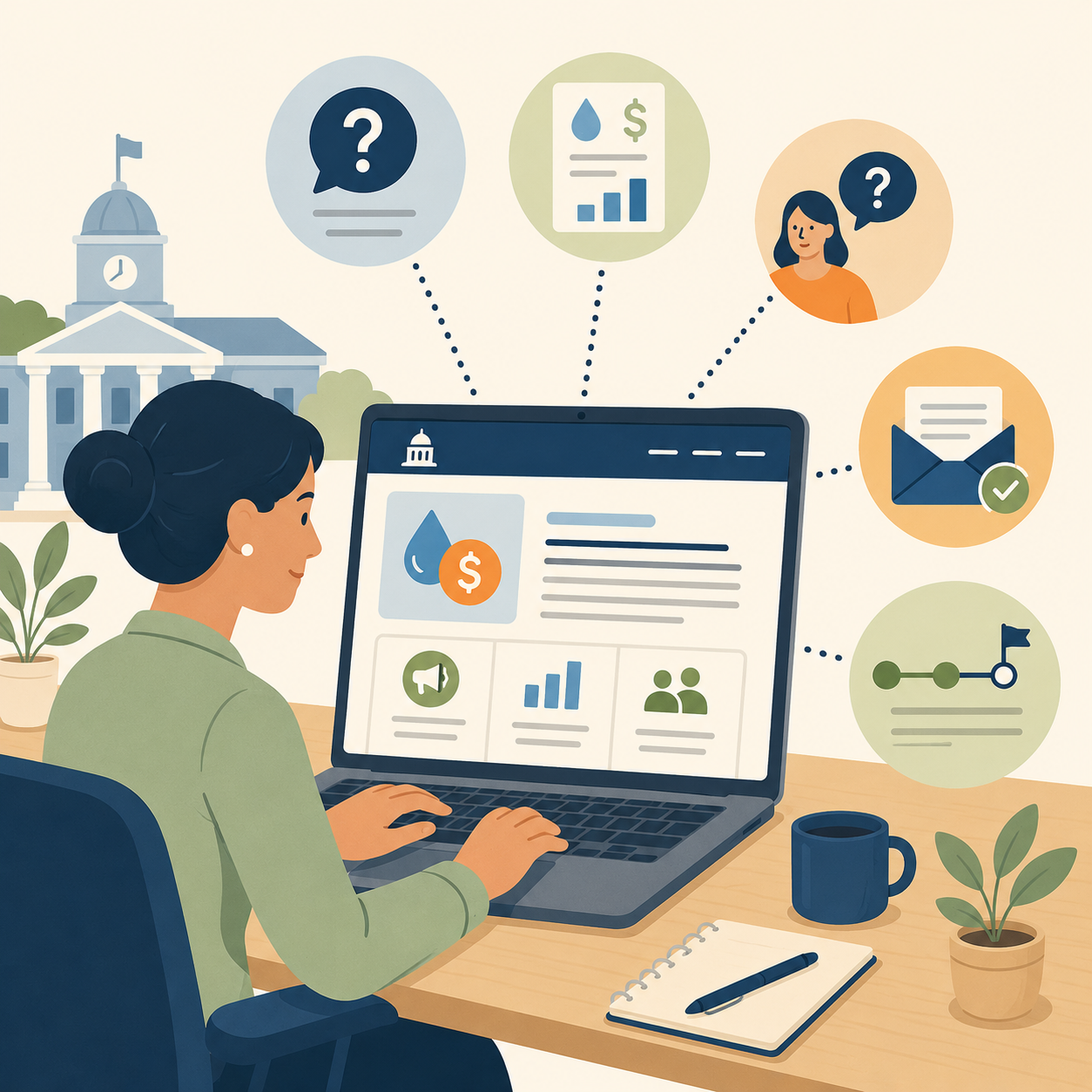 Residents accessing multilingual local government resources and translated community information in multiple languages
