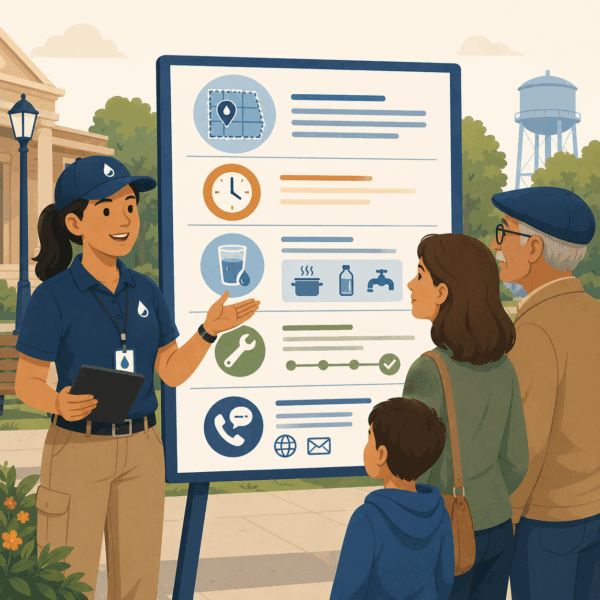 Local government using multiple communication channels to provide timely updates during a water outage and other utility service disruptions