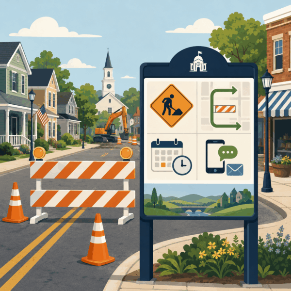 Small-town officials developing an emergency communication plan to keep residents informed during disasters and public safety incidents