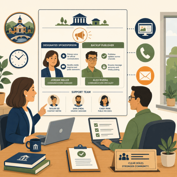 Local government leadership defining communication responsibilities across departments to deliver clear, timely, and trusted information to residents