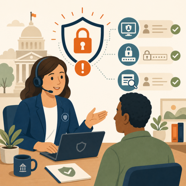 Agency staff explaining data security protection steps to a taxpayer after an incident