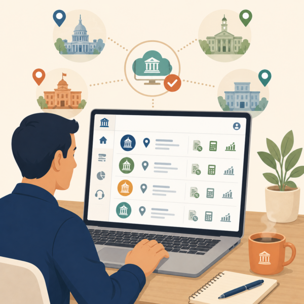 Taxpayer using one portal to compare tax information across multiple jurisdictions.