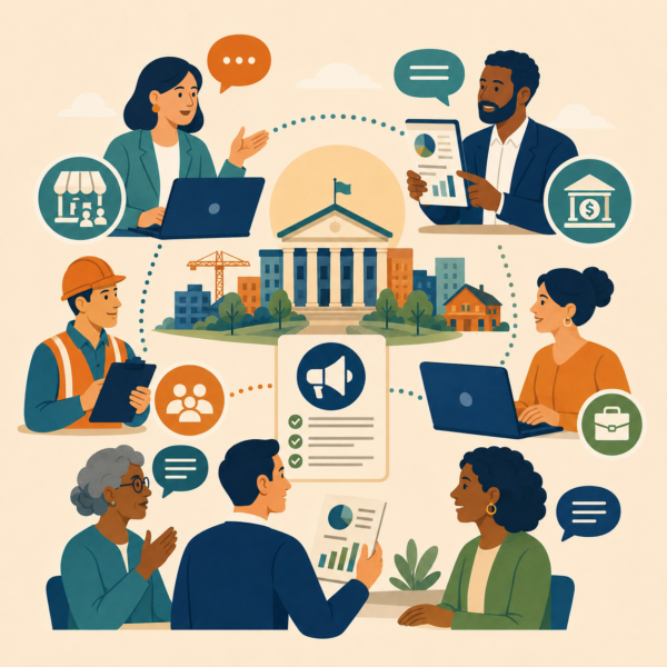 Chambers, CDFIs, workforce partners, and community organizations sharing coordinated economic development information through a partner communication toolkit.