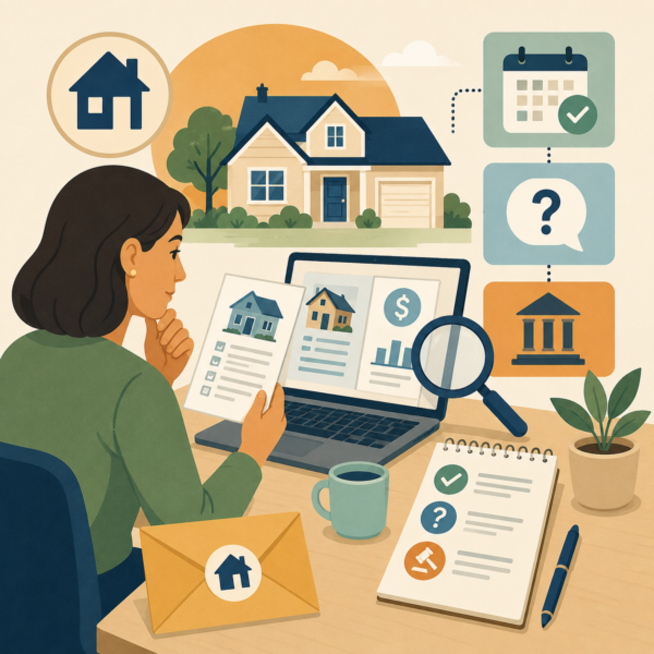 Taxpayer reviewing property assessment information with appeal and deadline icons