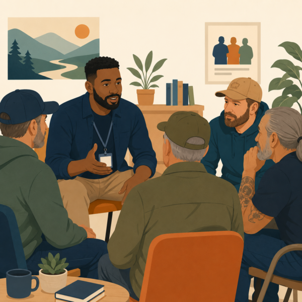 Veteran peer support conversation focused on building trust and encouraging access to available resources
