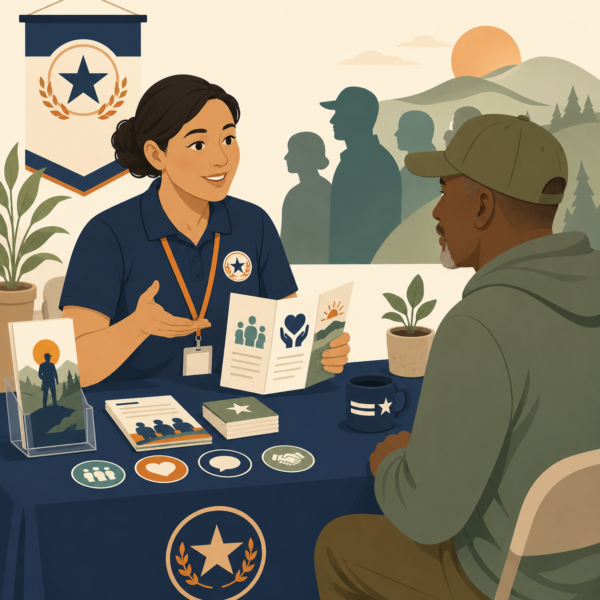 Veterans services representatives using everyday community outreach to promote suicide prevention awareness and support