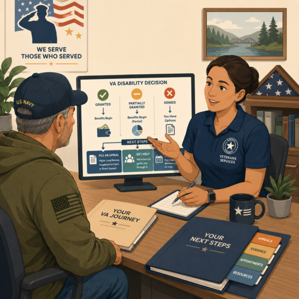 County veterans services office providing clear guidance and ongoing support throughout the VA disability compensation claims process