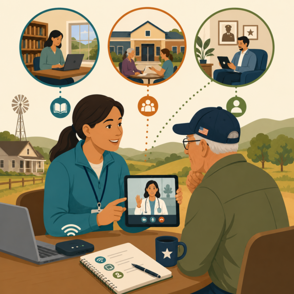 Veterans services agency promoting telehealth mental health resources through trusted communication and educational outreach materials