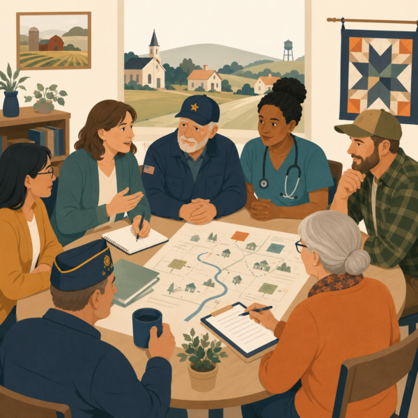 Veterans services agency using trusted local communication and community outreach to engage rural veterans who are not connected to formal support services