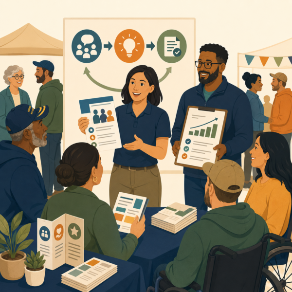 Veterans services agency combining outcome data with personal veteran stories to communicate program effectiveness and community value