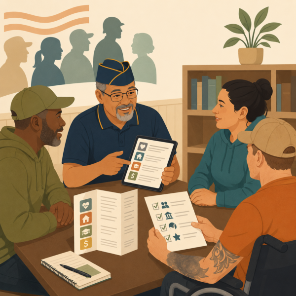 County veterans services staff partnering with VSO members during a community event to connect veterans with benefits and resources