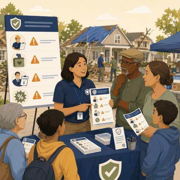 State agency staff providing financial fraud prevention information to consumers through a public outreach campaign