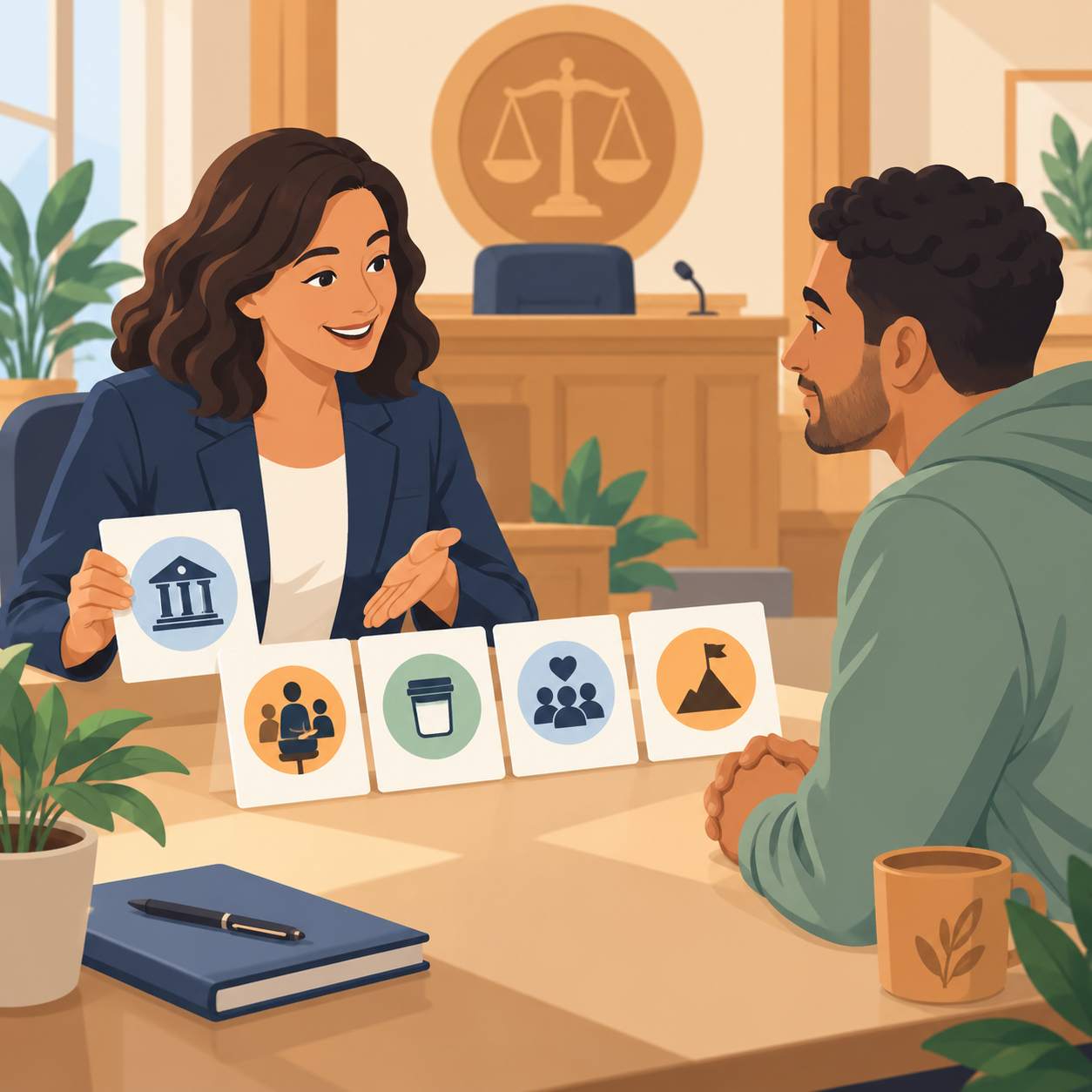 Court administrators communicating access to justice resources to community members