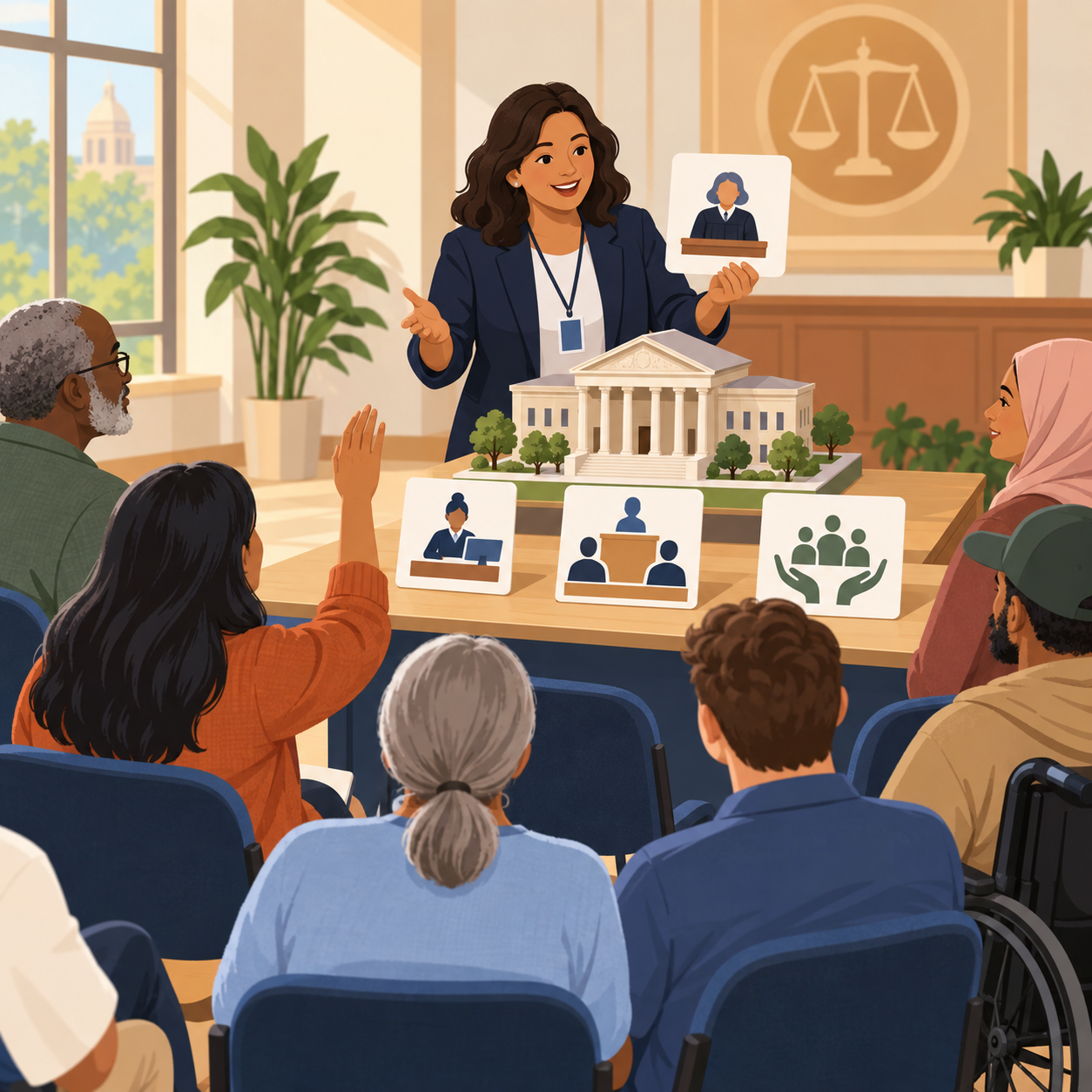 Court staff providing clear information about court services and procedures to the public