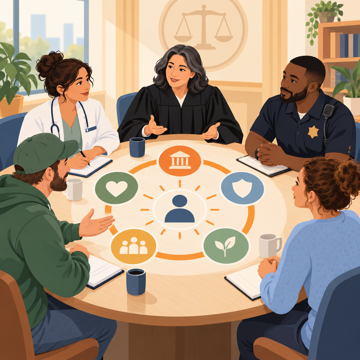 Litigants reviewing information about court self-help center services