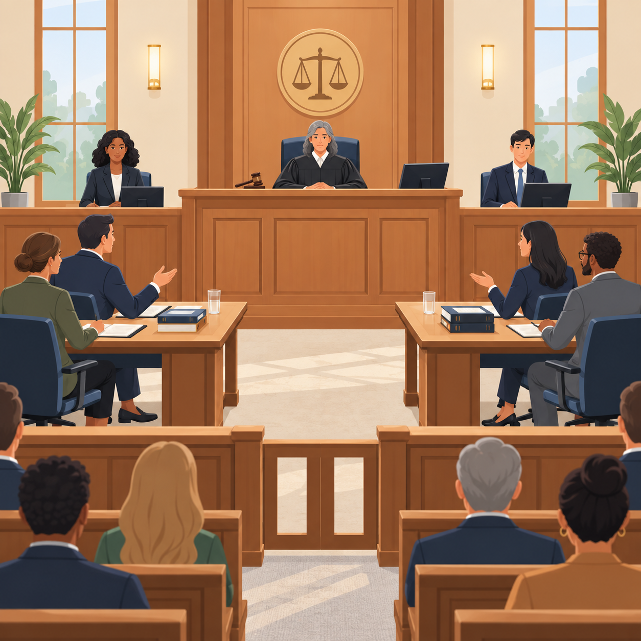 Court staff providing information about legal aid and self-help resources to litigants