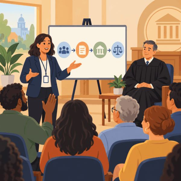 Court administrators providing plain-language guidance about filing and procedural requirements