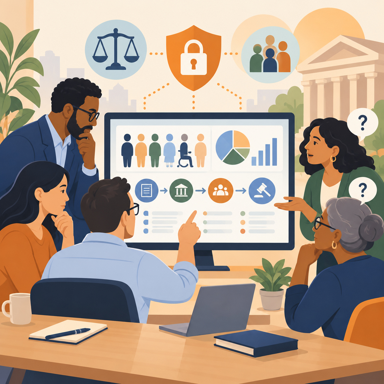 Self-represented litigants reviewing clear information about court procedures