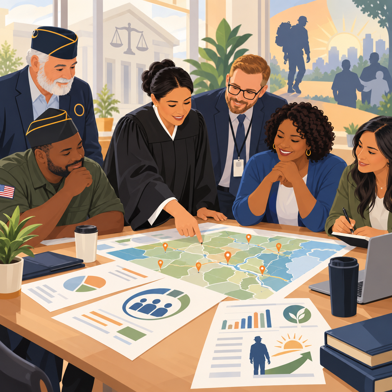 Litigants reviewing court information provided in multiple languages